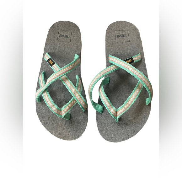 Teva‎ Kids' Olowahu Sandal Size 5 Mint Green w/ Coral Excellent Condition - Picture 1 of 4